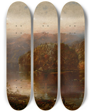 Triptych art skateboard deck of William Louis Sonntag October Morning In New Hampshire by William Louis Sonntag (1822-1900)
