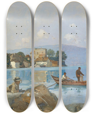 Triptych art skateboard deck of Franois Bocion Yvoire by Francois Bocion (1828-1890)