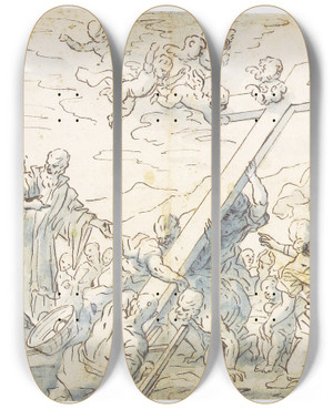 Triptych art skateboard deck of Francesco La Marra Opdagelsen Af Det Sande Kors by Francesco La Marra (1728-1787)