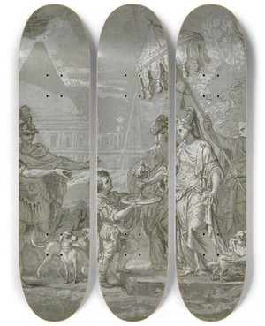 Triptych art skateboard deck of Nicolaes Van Helt Stockade Sophonisbe Nimmt Den Giftbecher by Nicolaes Van Helt Stockade (1614-1669)