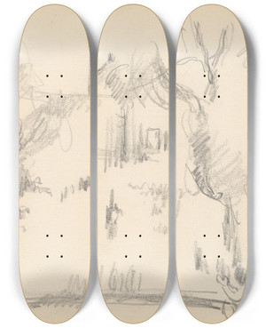 Triptych art skateboard deck of Paul Czanne House In A Park by Paul Cezanne (1839-1906)