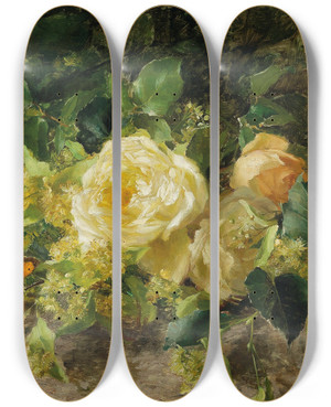 Triptych art skateboard deck of Olga Wisingerflorian A Bouquet Of Roses by Olga Wisinger-Florian (1844-1926)