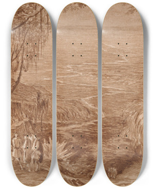 Triptych art skateboard deck of Edward Lear Albania by Edward Lear (1812-1888)