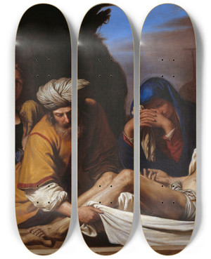 Triptych art skateboard deck of Guercino The Entombment by Guercino (1591-1666)