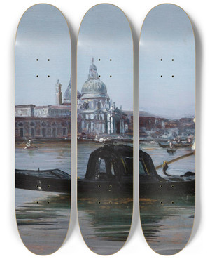 Triptych art skateboard deck of Stanisaw Masowski View Of Venice Santa Maria Della Salute by Stanislaw Maslowski (1853-1926)