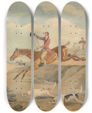 Triptych art skateboard deck of Edwin Cooper Foxhunting Full Cry by Edwin Cooper (1785-1833)