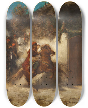 Triptych art skateboard deck of Jaroslav Cermak Dalmatian Wedding by Jaroslav Cermak (1830-1878)