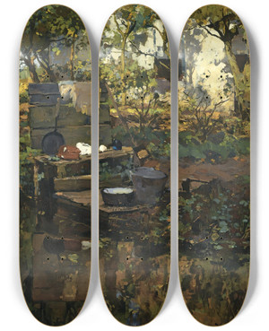Triptych art skateboard deck of Cornelis Vreedenburgh A Farmyard by Cornelis Vreedenburgh (1880-1946)