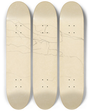 Triptych art skateboard deck of Gustav Klimt Auf Einem Sofa Liegende Frau by Gustav Klimt (1862-1918)