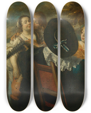 Triptych art skateboard deck of Jan Cossiers A Merry Company by Jan Cossiers (1600-1671)
