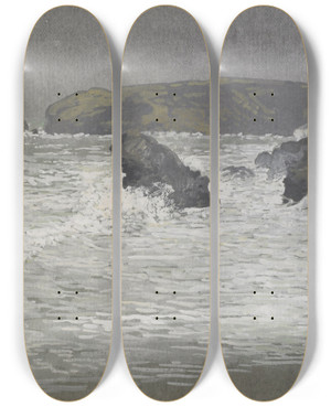 Triptych art skateboard deck of Walter Crane Coastal Scene by Walter Crane (1845-1915)