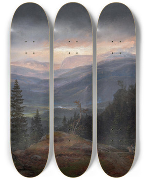 Triptych art skateboard deck of Johan Christian Dahl View Over Hallingdal_1 by Johan Christian Dahl (1788-1857)