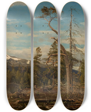 Triptych art skateboard deck of Amaldus Nielsen Verst I Setesdal by Amaldus Nielsen (1838-1932)