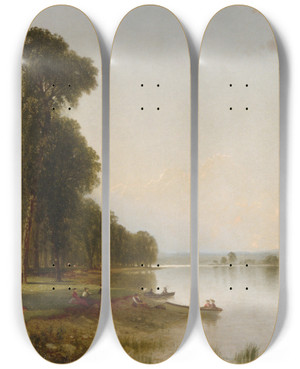 Triptych art skateboard deck of John Frederick Kensett Summer Day On Conesus Lake by John Frederick Kensett (1816-1872)
