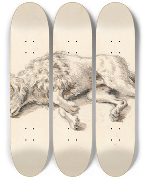 Triptych art skateboard deck of Martinus Rrbye Liggende Puddelhund by Martinus Rorbye (1803-1848)