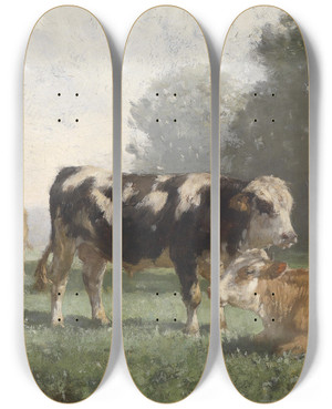 Triptych art skateboard deck of Friedrich Voltz Rastende Khe Auf Der Weide_1 by Friedrich Voltz (1817-1886)