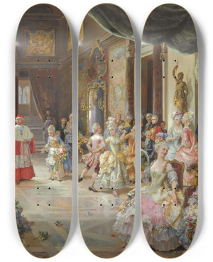 Triptych art skateboard deck of Cesare Auguste Detti La Fte by Cesare Auguste Detti (1847-1914)