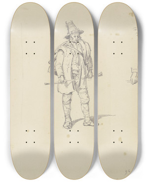 Triptych art skateboard deck of Carl Morgenstern Studienblatt Rmische Bauern by Carl Morgenstern (1811-1893)