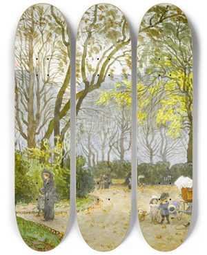 Triptych art skateboard deck of Flix Brard Le Square De La Mairie Du Xivme Arrondissement Les Veuves by Felix Brard (19-20-)