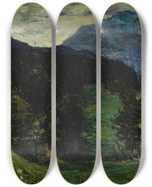 Triptych art skateboard deck of Wassily Kandinsky Kochelmountains With Firs by Wassily Kandinsky (1866-1944)