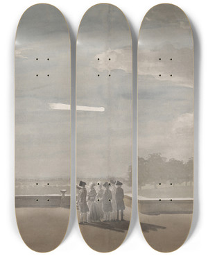 Triptych art skateboard deck of Paul Sandby The Meteor Of August 18 1783 As Seen From The East Angle Of The North Terrace Windsor Castle by Paul Sandby (1731-1809)