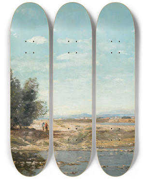 Triptych art skateboard deck of Paulcamille Guigou Bords De Durance by Paul-Camille Guigou (1834-1871)