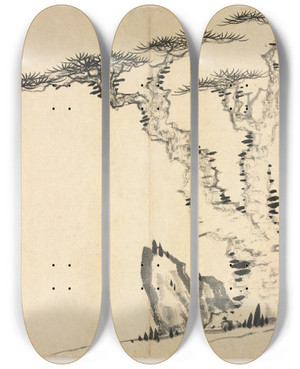 Triptych art skateboard deck of Mei Qing Landscapes In Various Styles After Old Masters 4 by Mei Qing (1623-1697)