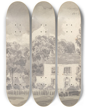 Triptych art skateboard deck of James Ward House Among Trees by James Ward (1769-1859)