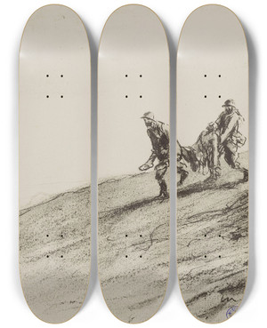 Triptych art skateboard deck of Georges Goursat Sem Un Bless Champagne by Georges Goursat (Sem) (1863-1934)
