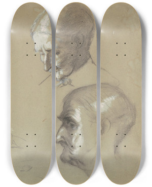 Triptych art skateboard deck of Enoch Wood Perry Jr Studies Of An Elderly Woman by Enoch Wood Perry Jr (1831-1915)