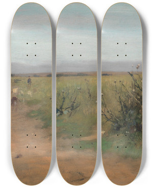 Triptych art skateboard deck of Eugen Jettel Weidelandschaft by Eugen Jettel (1845-1901)