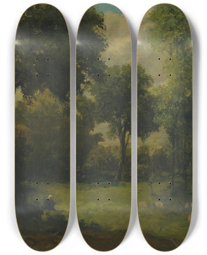 Triptych art skateboard deck of Gustave Courbet La Clairire_1 by Gustave Courbet (1819-1877)