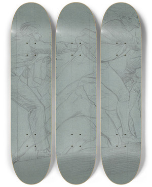 Triptych art skateboard deck of John Singleton Copley Study For The Defeat Of The Floating Batteries At Gibraltar_2 by John Singleton Copley (1738-1815)