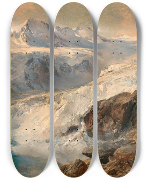Triptych art skateboard deck of Edward Theodor Compton Glacier De Grand Croux Cogne by Edward Theodore Compton