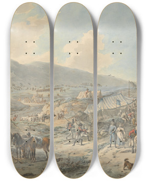 Triptych art skateboard deck of Dirk Langendijk A British Encampment by Dirk Langendijk (1748-1805)