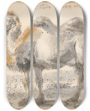 Triptych art skateboard deck of Cornelis Saftleven A Camel by Cornelis Saftleven (1607-1681)