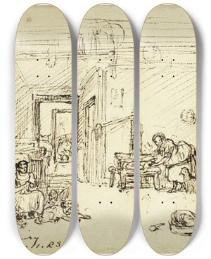 Triptych art skateboard deck of David Octavius Hill In Ayrshire Dairy by David Octavius Hill (1802-1870)