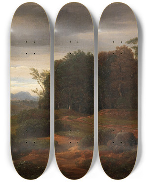 Triptych art skateboard deck of Johann Wilhelm Schirmer Strmische Landschaft by Johann Wilhelm Schirmer (1807-1863)