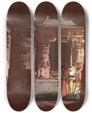 Triptych art skateboard deck of Yoshida Hiroshi Third Cave Temple In Ellora by Hiroshi Yoshida (1876-1950)