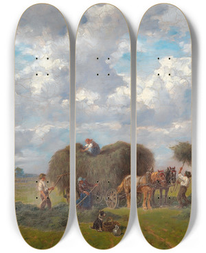 Triptych art skateboard deck of Dsir Thomassin Harvesting by Desire Thomassin (1858-1933)
