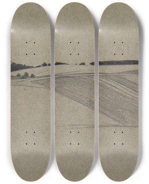 Triptych art skateboard deck of Gustav Kampmann Wald Hinter Hgeln Bei Knigsfeld by Gustav Kampmann (1859-1917)