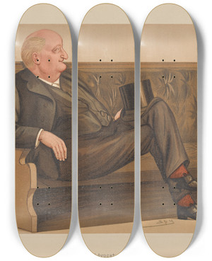 Triptych art skateboard deck of Leslie Matthew Ward Legal The Lord Advocate John Hay Athole Macdonald June 23 1888 by Leslie Matthew Ward (1851-1922)