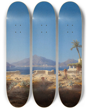 Triptych art skateboard deck of Albert Eichhorn Ansicht Der Insel Salamis Von Nordosten by Albert Eichhorn (1811-1851)