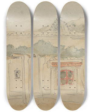 Triptych art skateboard deck of Eugne Delacroix Figure In A Doorway by Eugene Delacroix (1798-1863)