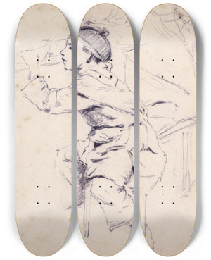 Triptych art skateboard deck of Santiago Rusiol Study Of Children And Figures Of Men by Santiago Rusinol (1861-1931)