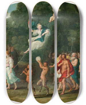 Triptych art skateboard deck of Adriaen Van Stalbemt The Triumph Of Venus by Adriaen Van Stalbemt (1580-1622)