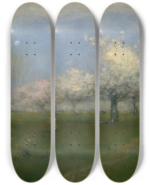 Triptych art skateboard deck of George Inness Spring Blossoms Montclair New Jersey by George Inness (1825-1894)