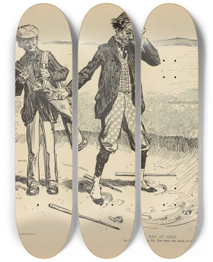 Triptych art skateboard deck of Charles Dana Gibson A Day At Golf by Charles Dana Gibson (1867-1944)