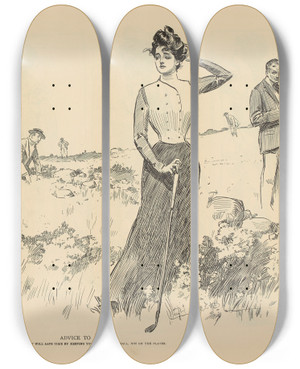 Triptych art skateboard deck of Charles Dana Gibson Advice To Caddies_2 by Charles Dana Gibson (1867-1944)