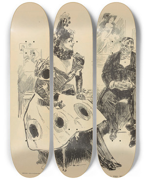 Triptych art skateboard deck of Charles Dana Gibson After The Performance_2 by Charles Dana Gibson (1867-1944)